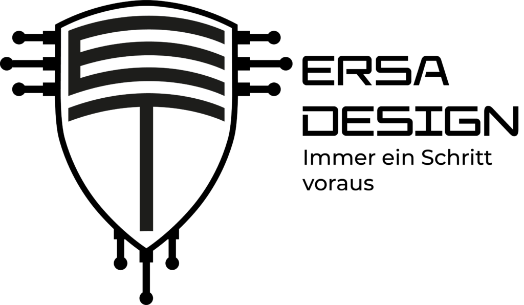 ERSA Design Logo mit Text in schwarz.